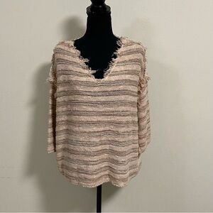 Free People Sweater Women’s Size XS Spells Trouble Knit Striped V neck Sweater